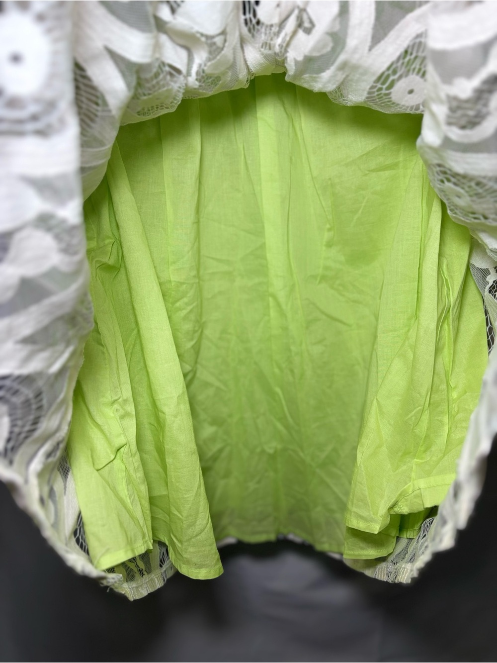 Lane Bryant Ivory Lace Overlay Peasant Blouse with Lime Green Underlay Sz 14/16 - Picture 6 of 9